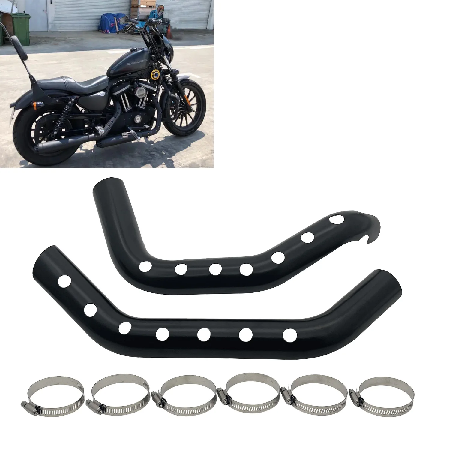 Black Exhaust Pipe Heat Shield Protective Cover Guard For Harley Sportster Xl883 Iron 1200 48 72 2004-2021