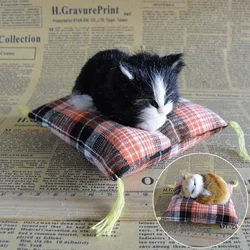 Artificial Mini Sleeping Cats on Cloth Pad Plush Simulation Lying Cats Doll Ornaments Children's Gifts Home Decoration Crafts