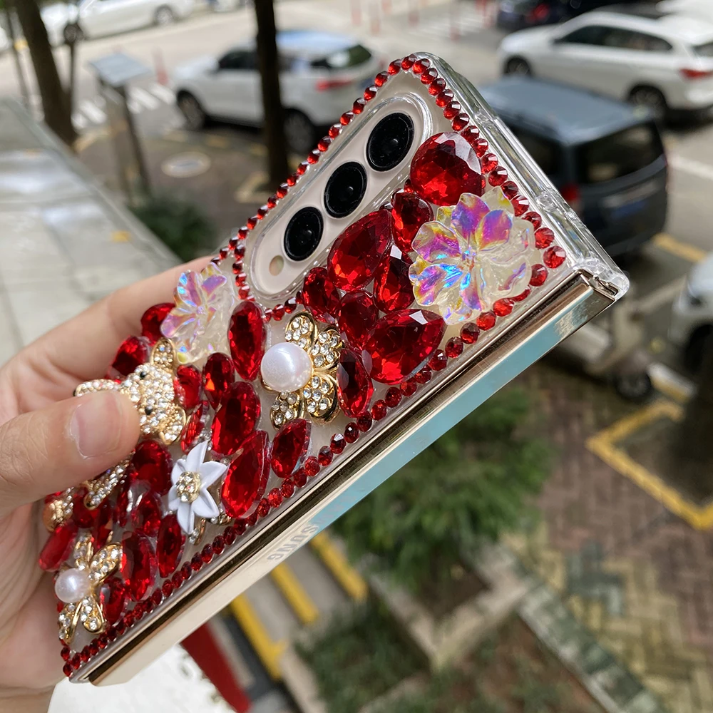 Cute 3d Bear Rhinestone Hard Pc Phone Case For Samsung Galaxy Z Fold_voghion.com