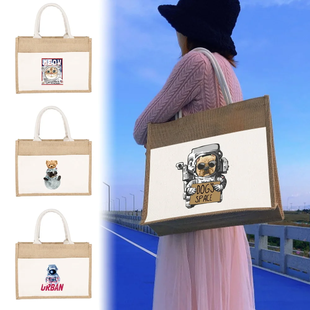 Shopping Bag Tote Folding Pouch Handbags Storage Bag Large-Capacity for Travel Grocery Bag Picnic Bag Tote Bag Astronaut Pattern saja foldable shopping bag large capacity tote bag woman s shoulder bags cat animal pattern female gril beach travel grocery bag