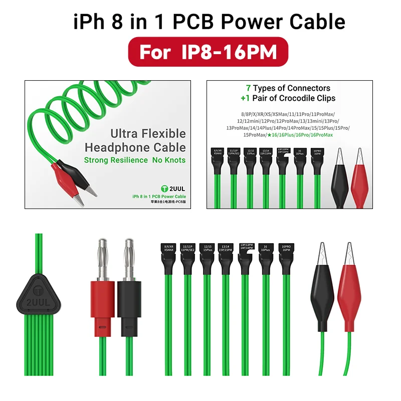 2UUL PW05 PCB 버전 8 in 1 전원 케이블 고효율 감지 아이폰 8-16PM 전원 공급 수리 테스트 도구