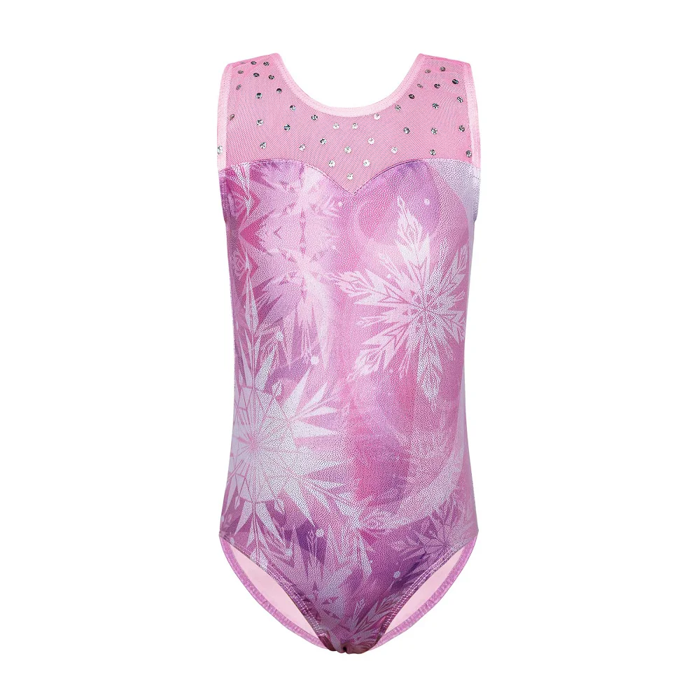 Children dance leotards Gymnastics dancewear sets Girls Ballet Leotard Snowflake Print Teens Practice Outfit Dance Wear Ballerina Bodysuit Jumpsuit