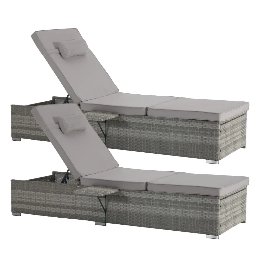 Outdoor Chaise Lounge Chair Set of 2 with Patio Pool Chairs Tanning Lounges for Outside, with Adjustable, Outdoor Patio Chaise 5