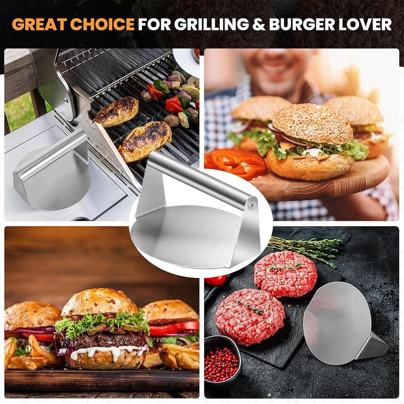 Stainless Steel Burger Press Smash Hamburger Patties Meat Masher Circular Meat Press Mold Deli Meats Kitchen Accessories