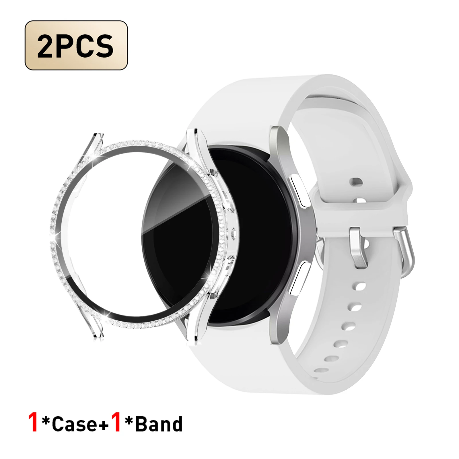 Elegant Strap and Diamond-Accented Case for Smartwatches - Set of 2