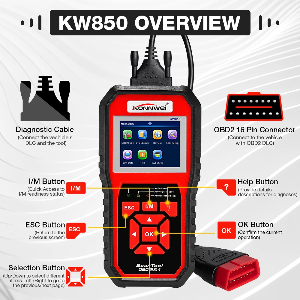 KONNWEI KW850 ڵ OBD2 ĳ  ڵ  , OBD 2 üũ , EOBD ڵ ,  Ű I/M PK ELM327
