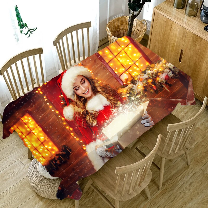 

Tablecloth Christmas New Year Pattern Santa Gift Tablecloth Dust Rectangle Cover Fireplace Wedding Party Decoration Mantel Mesa