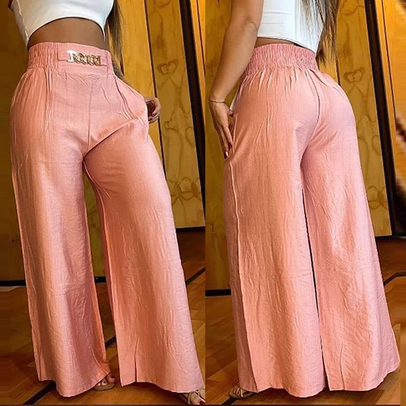 Fashion Solid Color Double-Breasted Suit Pants Office Ladies Slim