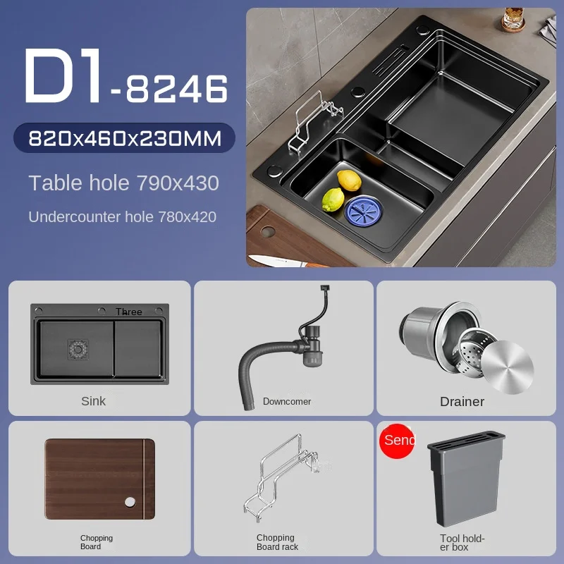 Nano Stepped Sink Luxury 304 Stainless Steel Kitchen Sink High and Low Sink Vegetable Wash Basin Kitchen Accessorie