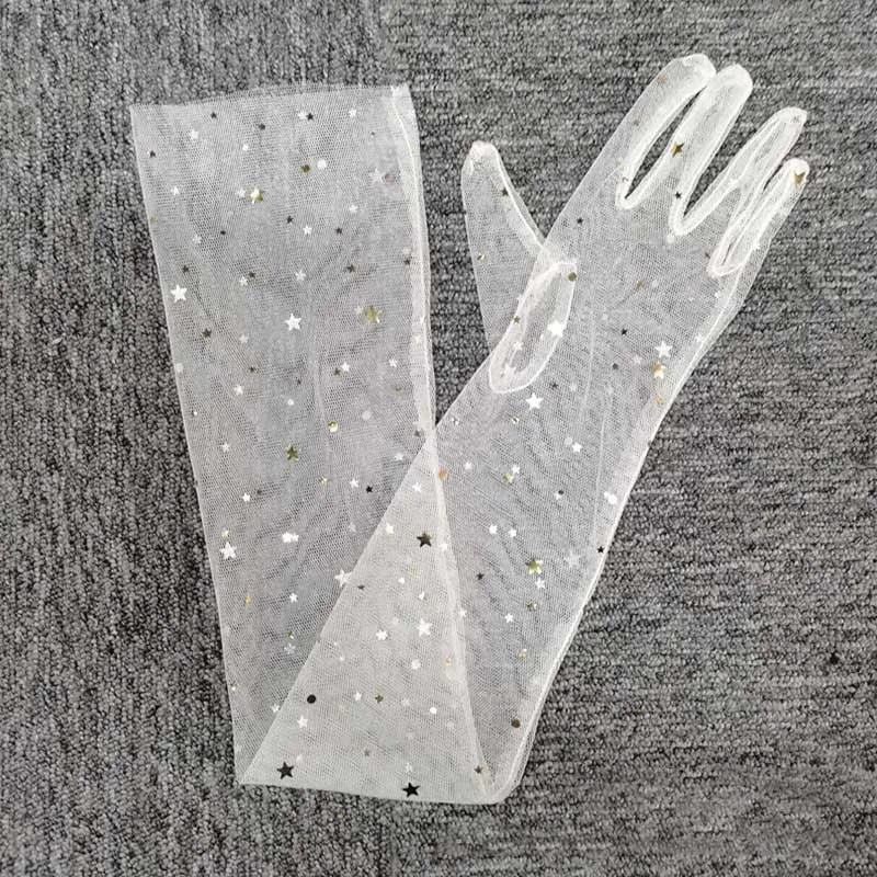 

70cm Mesh Transparent Sparkling Star Fashion Personality Sexy Long Gloves Stage Performance Cosplay Dress Accessories Etiquette