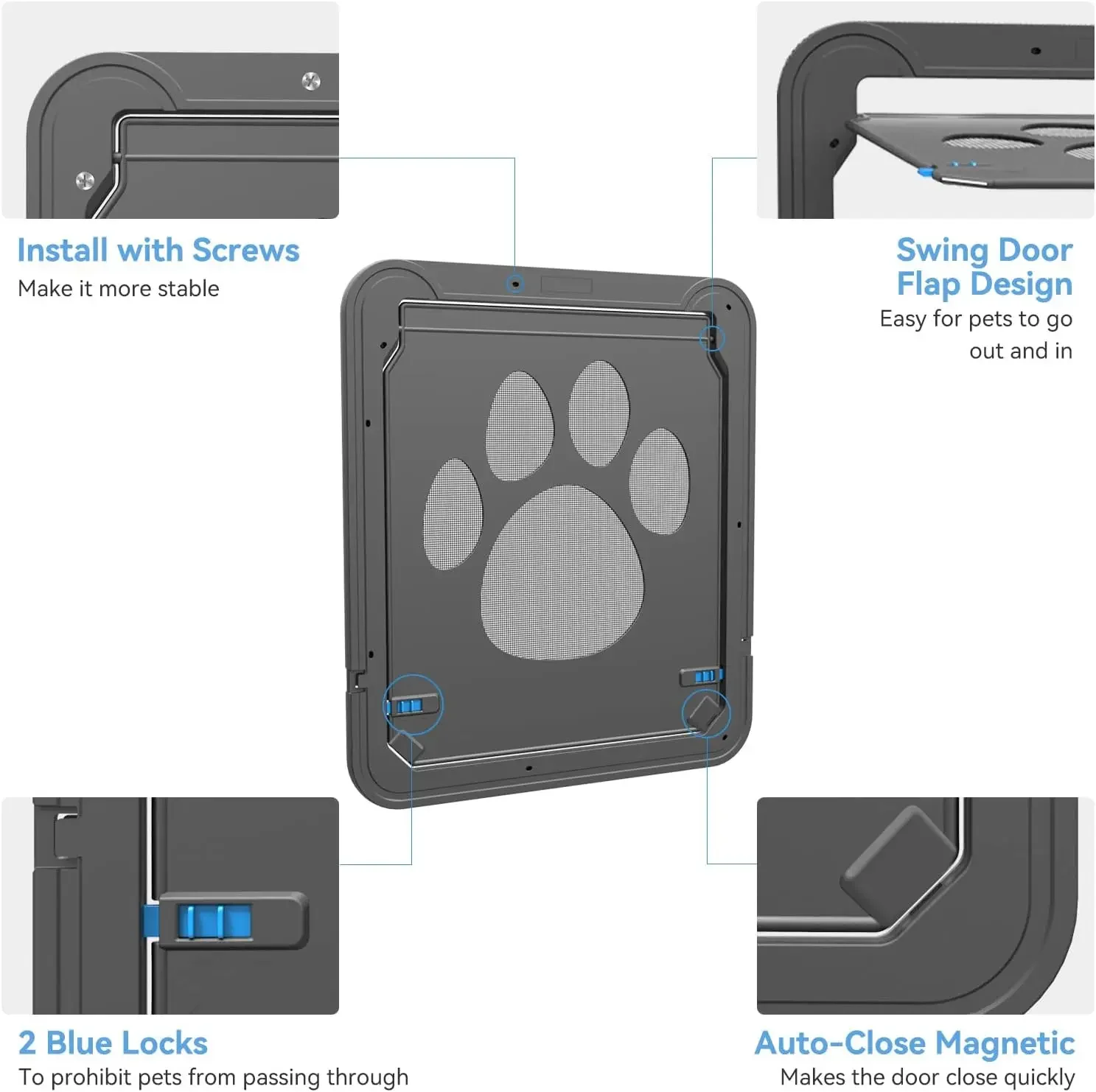 Petleso Dog Door Screen - Pet Door for Screen Dog Door Lockable for Small to Large Pets - Inner 12”×13.5” Black