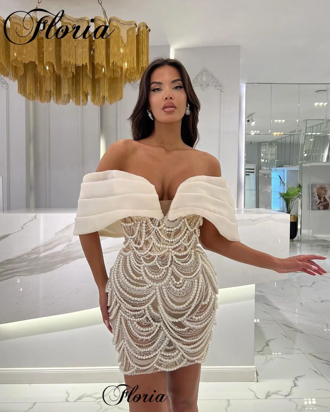 Cream Color Mini Cocktail Dresses Mermaid Off Shoulder Pearls Prom Dresses  Birthday Party Dresses For Women Vestidos Femenino - AliExpress 320