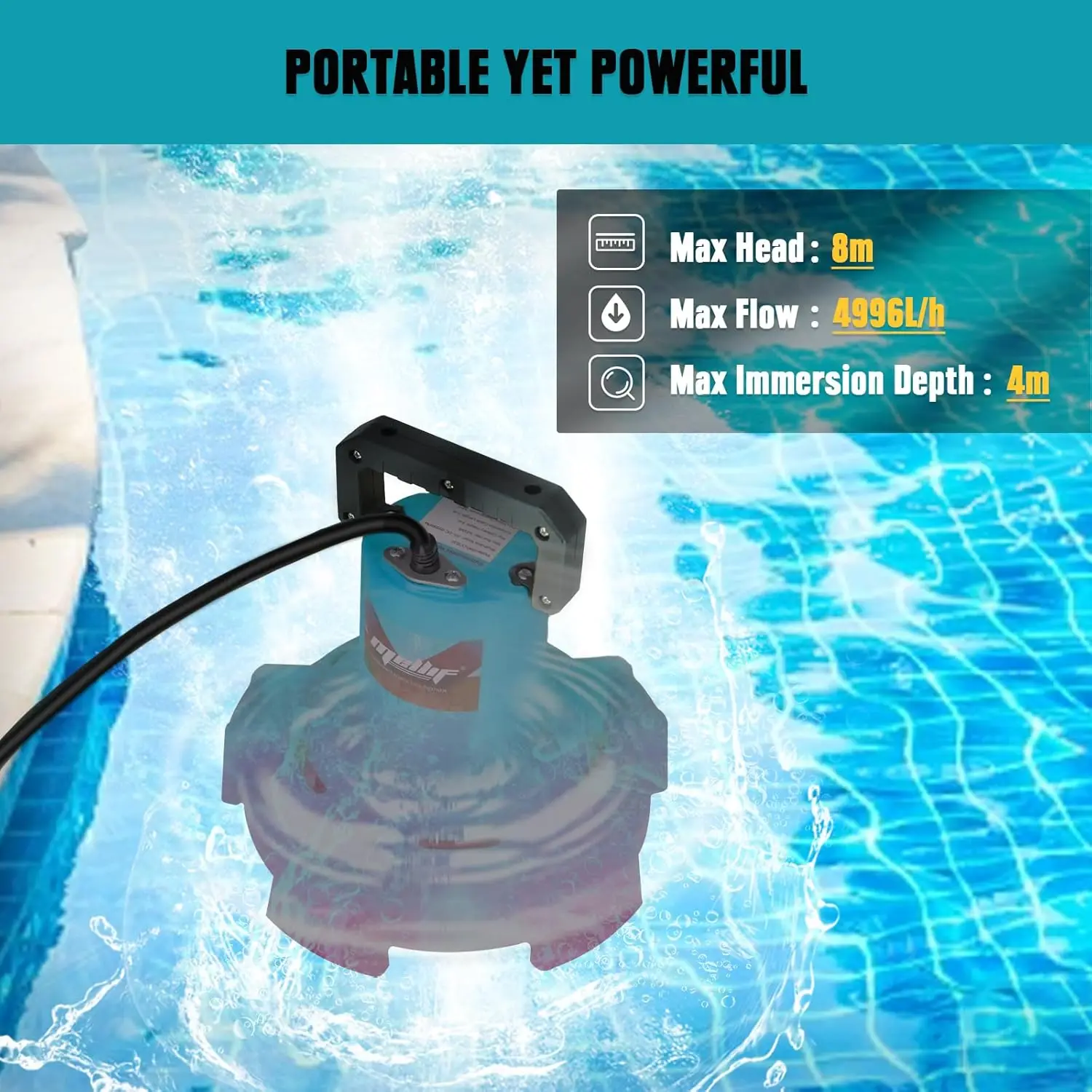Pompa Sommersibile A Batteria 18V Per Makita - 300W, 5000 L/h, Altezza 8m - Irrigazione E Drenaggio Portatile