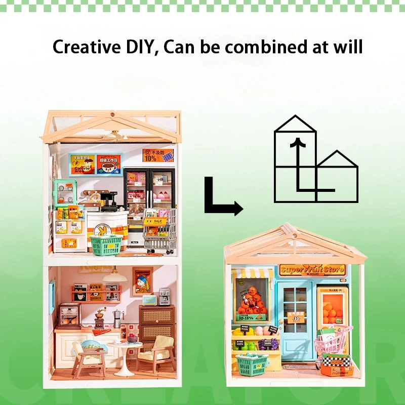 New DIY 3D Puzzle Miniature House Coffee Shop Bookstore Convenience Store Assembly Toy with Light Collection Decoration Gift 5