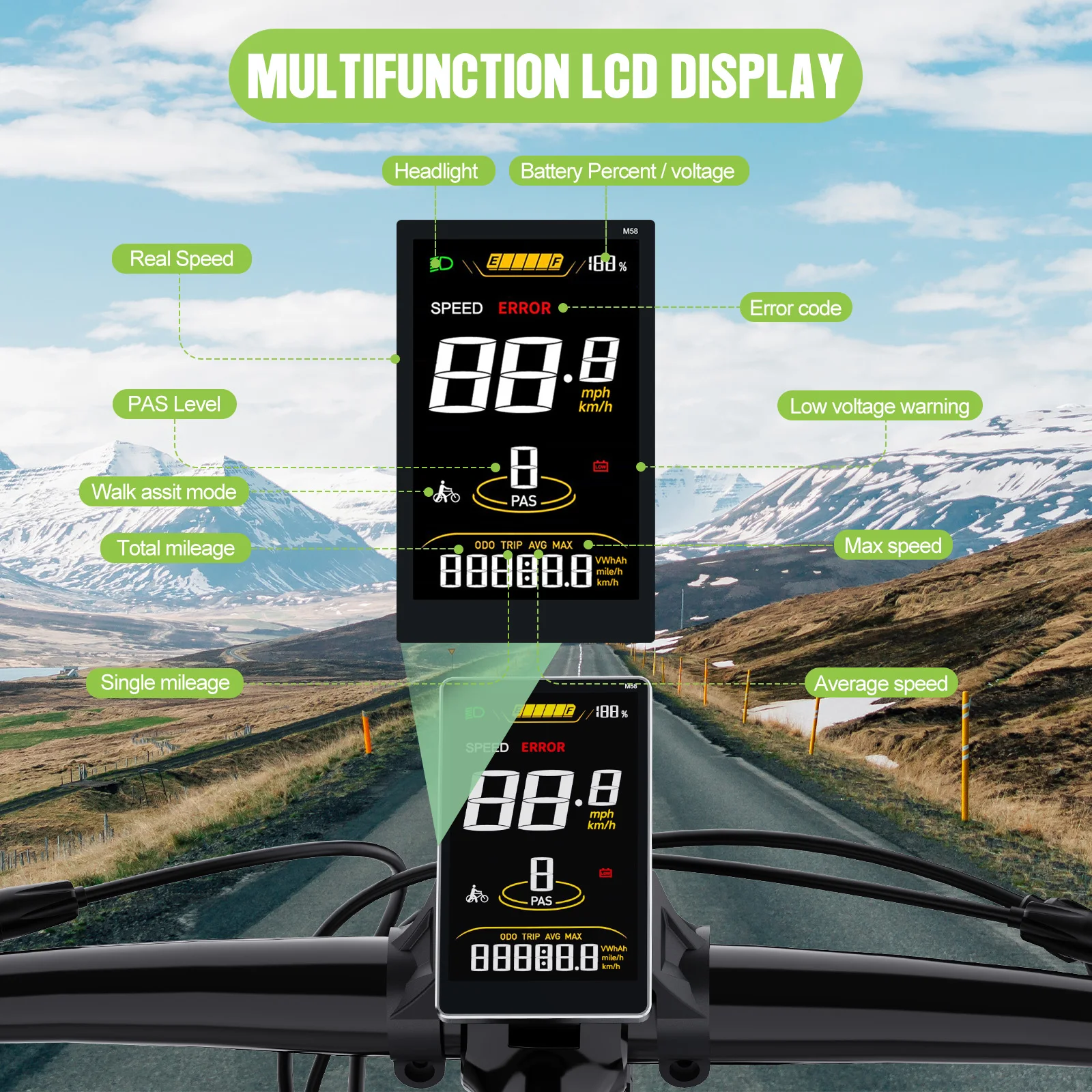 SW2M58 E-Bike Display: 3,8-Zoll-Bildschirm für BAFANG BBS01B/02B HD Mittelmotor mit 0-9 PAS-Stufen, UART-Protokoll E-Bike Computerpanel – Detail 5