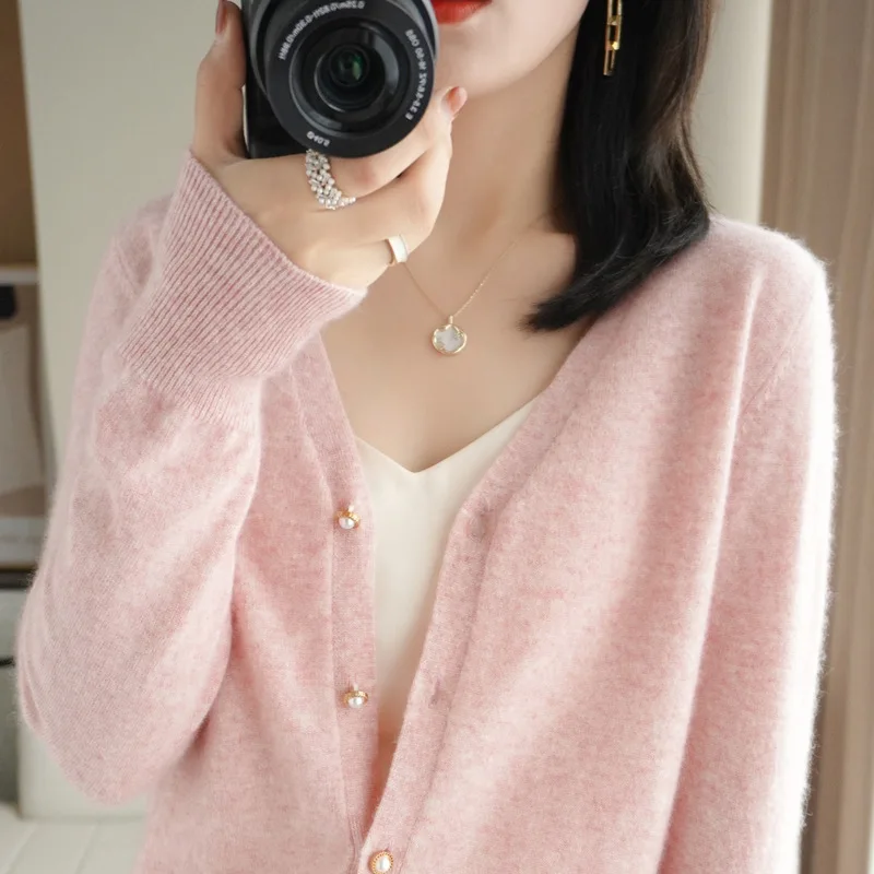

Korea Style Long Sleeve Knitting Cardigan For Women Spring Autumn Slim Sweater Coat Solid Color Casual Jumpers Outerwear Fashion