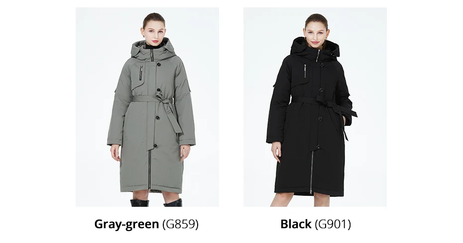ICEbear 2023 New Winter Womens Jacket with Hood Warm Thickened Coat Windproof Parka With Belt GWD22599I