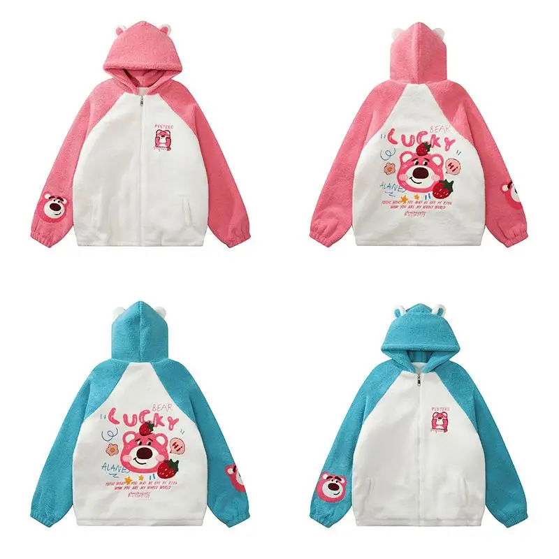 

Kawaii Miniso Lotso Hooded Jacket Cartoon Cute Girl Heart Winter Thicken Fashion Loose Women's Hooded Sweatshirt Tops Clothes