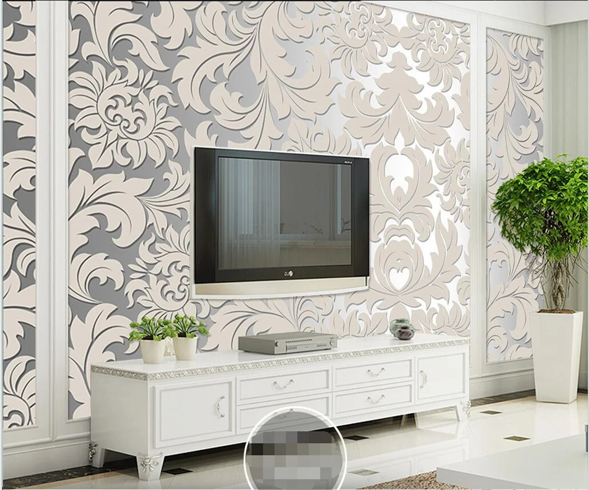 Papel tapiz 3d europeo HD para paredes, rollo de papel tapiz 3d para  dormitorio, escritorio, Beige, amarillo, plateado, gris, Beibehang -  AliExpress