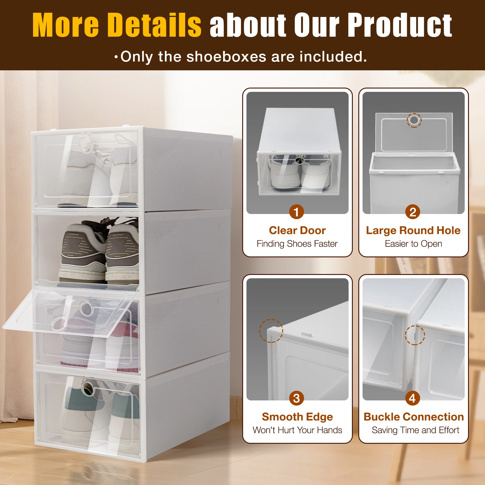 24 Pack Stackable Shoebox Thicken & Sturdy Clear Multifunctional Shoe Box for Universal Shoe Storage and Sneaker Boot Container 4