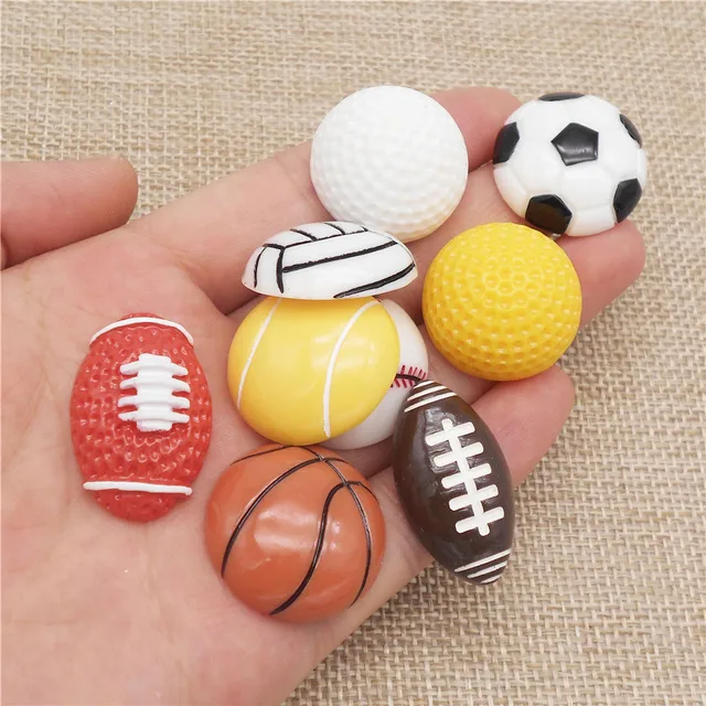 9PCS Flatback Resin Sports Ball Cabochon Rugby Basketball Football Volleyball Golf Tennis Cameo Jewelry Accessory Decor 3