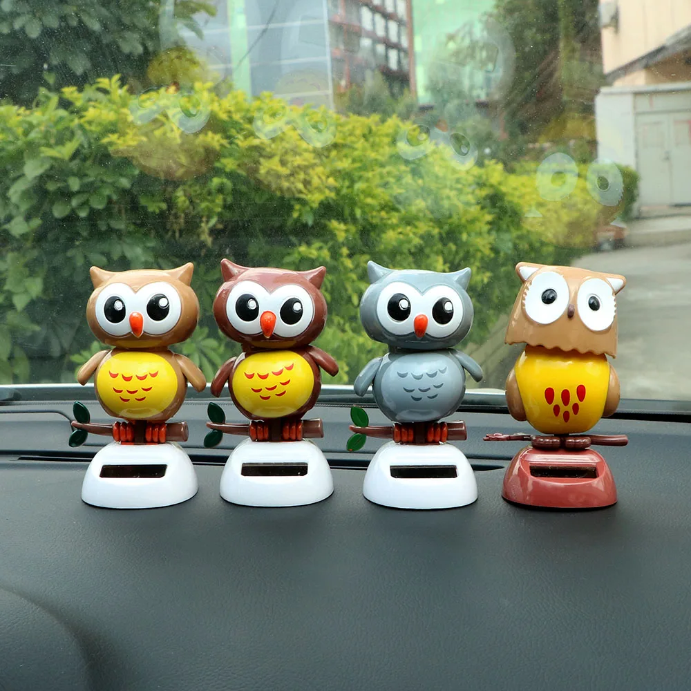 Cute Owl Birds Car Interior Decoration Automatic Shaking Head Toy Dashboard Solar Powered Auto Truck Off Road 4X4 Accessori