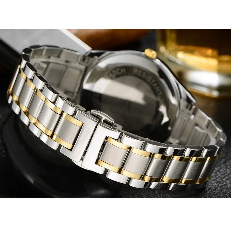 Premium Stainless Steel Watch Band with Butterfly Clasp - Silver Gold Finish