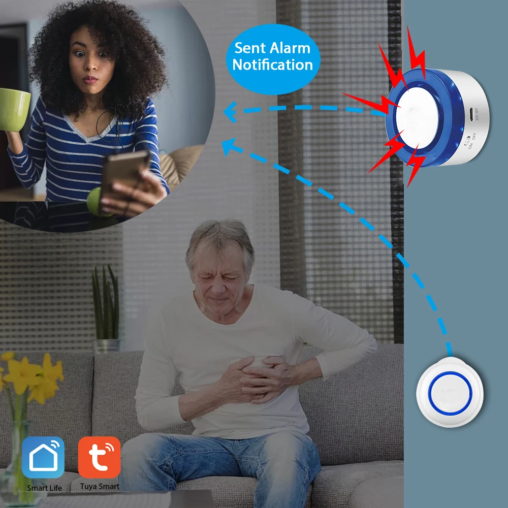 Emergency Alarm Button Eleopard TUYA Smart WiFi Wireless SOS Emergency Home Burglar Alarm Sensor