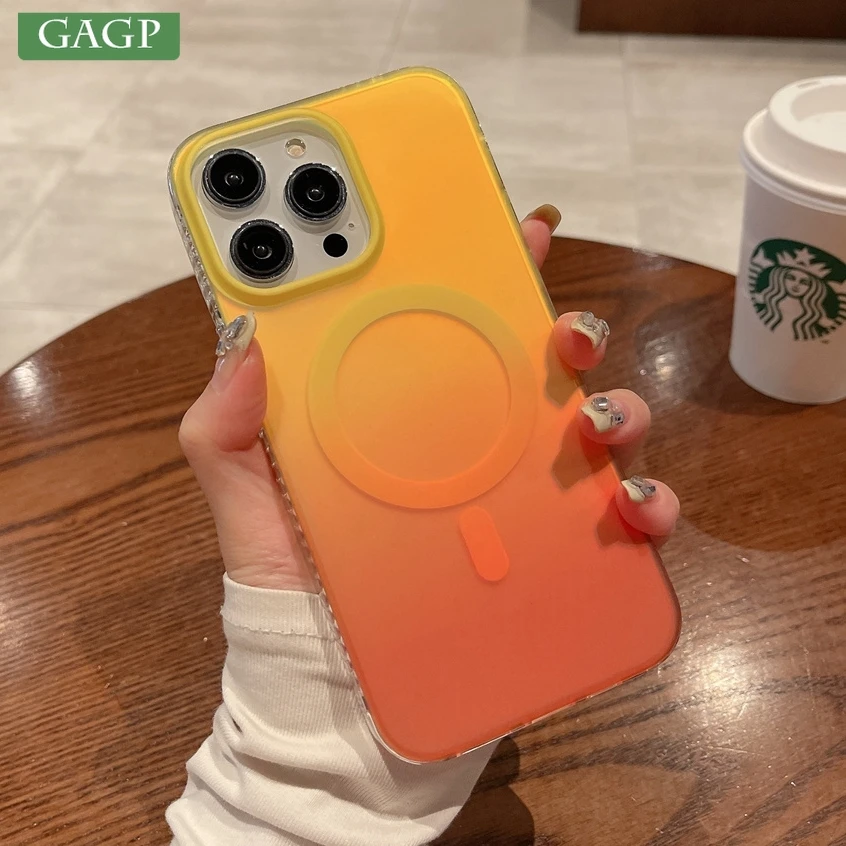 

Fashion Gradient Aurora Laser Case for iPhone 15 Pro Max Magsafe Cases for iPhone 11 12 13 14 Pro Max 15 Plus Magnetic PC Cover