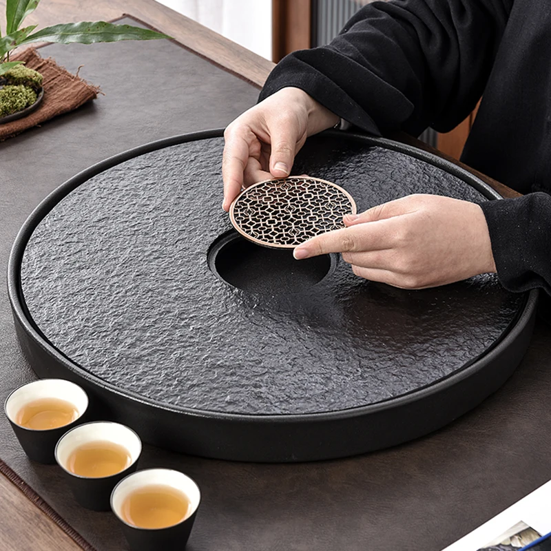 Large Gongfu Tea Tray Chinese Solid Wood Luxury Rectangular Wooden Tray Coffee Vintage Plateau De Service Rolling Tray Set