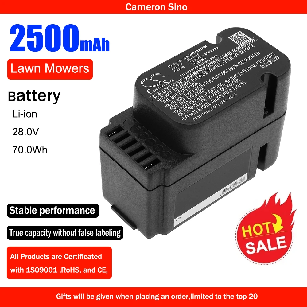 

GreenBattery CameronSino 2500mAh 28,0 V 70.0Wh литий-ионный аккумулятор для газонокосилок для Worx WA3225 WG757E Einhell 341393201850 GC-RM500