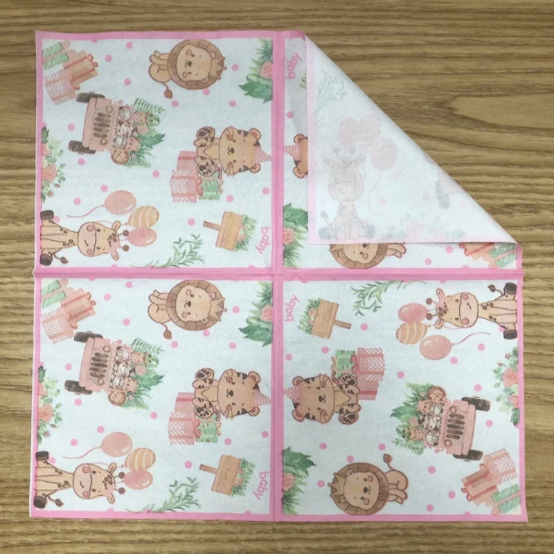 20PCS/Pack 33cm 2-ply New Colorful Printed Napkins Party Paper Placemats Pink Animal Themed Party Decorations