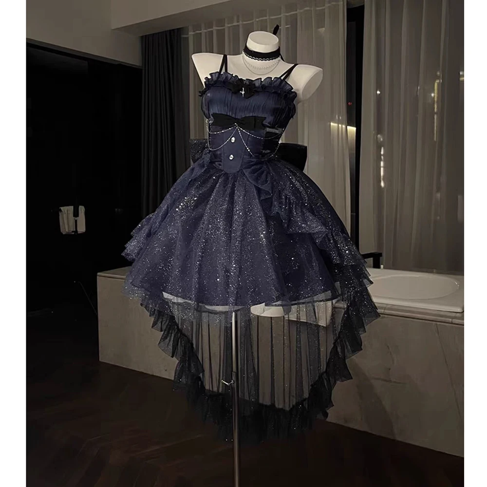 Women Kawaii Ruffles Bow Suspender Princess Dresses Victorian Gothic Lolita Jsk Mini Dress Lolita Dress