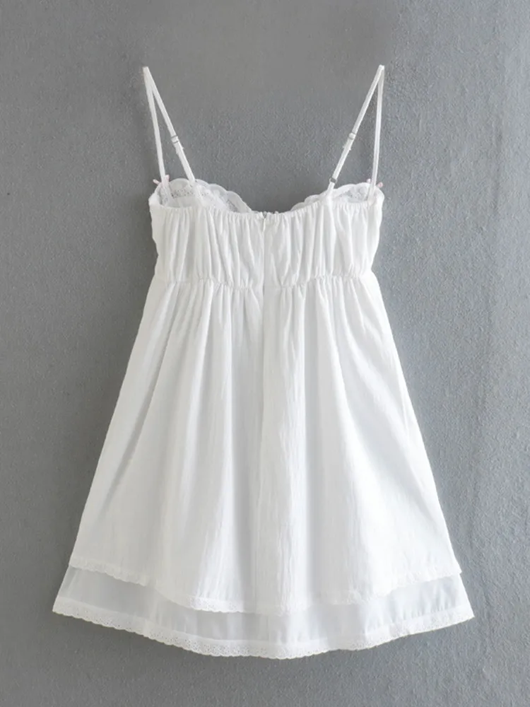 2022 Sexy White Spliced Embroidery Lace Bra Corset style Mini