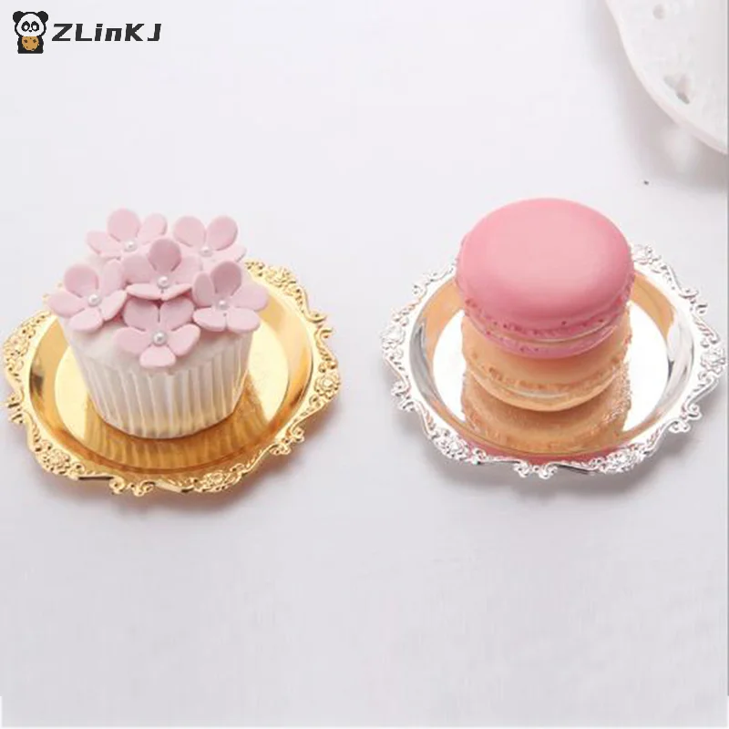 ▶ 1PCS 10cm 실버 골든 아이언 트레이 뷔페 과일 케이크 디저트 잡화 보관 접시 파티 용품 광택 있는 장 접시