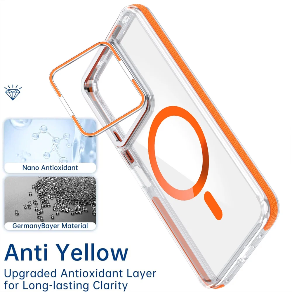 Estuche con soporte de anillo para cámara de grado militar para Redmi Note 13 Pro + cubierta de carga inalámbrica magnética de PC rígida transparente_voghion.com