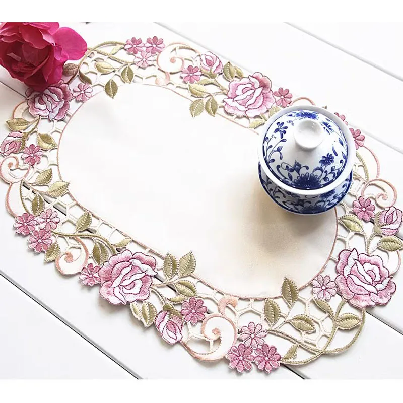 

Luxury lace oval rose flower Embroidery table cloth cover wedding tablecloth kitchen Christmas Table decoration and accessories