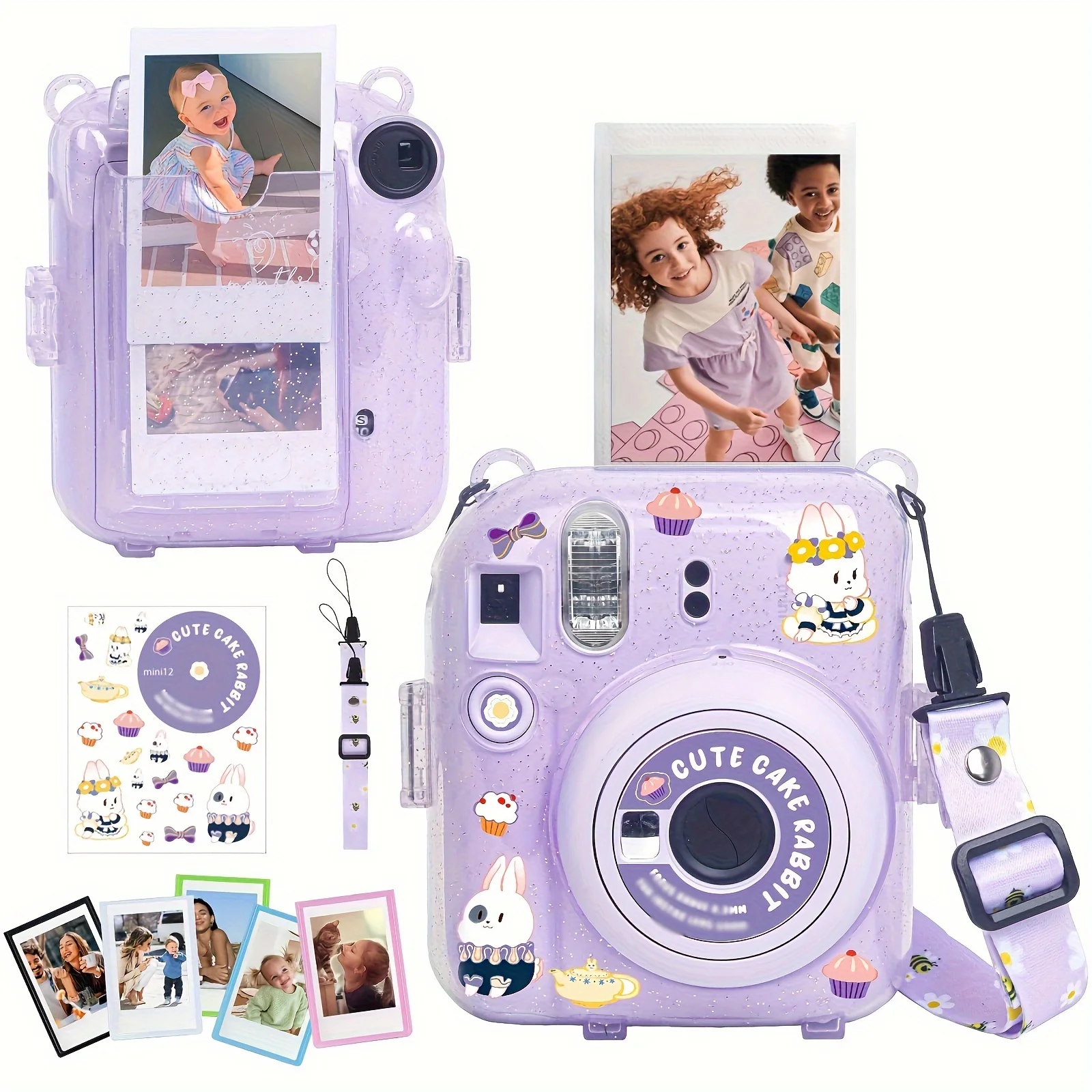 8-Piece Camera Case Set for instax Mini 12 with Upgraded Photo Storage Bag DIY Stickers Mini Photo Frame Hard PC-No Camera