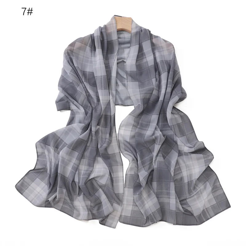 Mode neuer Druck 175*70cm klassische britische karierte Frauen Chiffon Hijab Schal Dame wickelt Schals muslimischen Stirnband islamische Schals – Detail 9