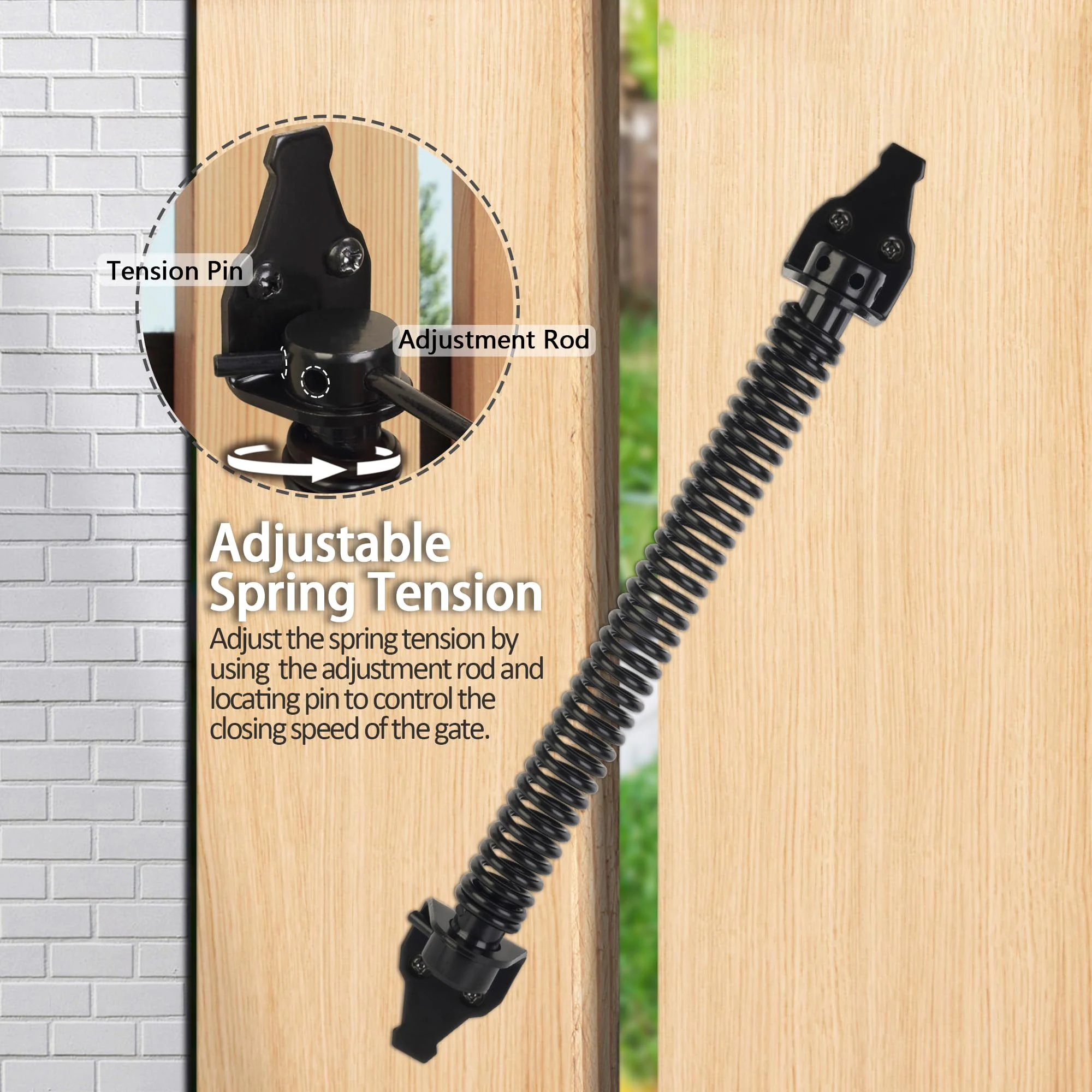 14" Gate Spring Self Closing Outdoor Door Spring Automatic Gate Closure Hardware with Adjustable Tool for Wooden Vinyl Fence