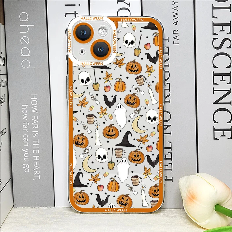 Spooky Cartoon Halloween Pumpkin & Ghost Clear Phone Case - Soft Cover s