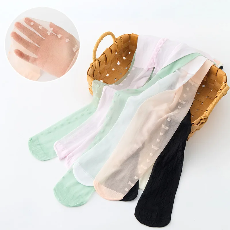 

Girls Thin Silk Pantyhose Summer Cotton Soft Breathable Mesh Green Dance Children Stockings Side Love Bow Princess Kids Tights