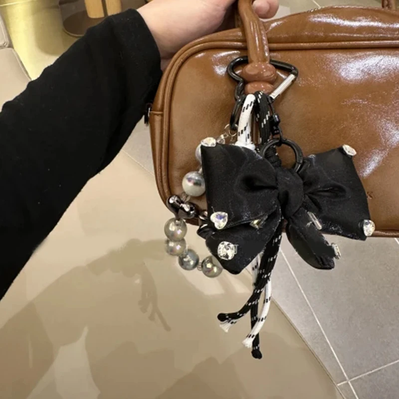 Original Series Bag Hanging, Original Design High-end Sense Complex Pendant, INS Metal Wind Bow Beaded Braided Rope Keychain