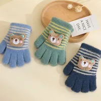 Cute Cartoon Kids Knitted Gloves Woolen Bear Children Split Finger Gloves 3-8year Boy Girl Winter Hand Warmer Baby Plush Mittens 1