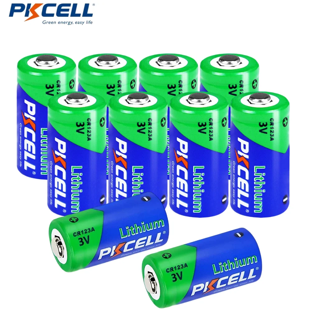 PKCELL CR123A Batteries 1500mAh 3V Li-MnO2 Non-Rechargeable Batteries for Electronic Locks Cameras and Flashlights 10Counts lithium battery disposable battery