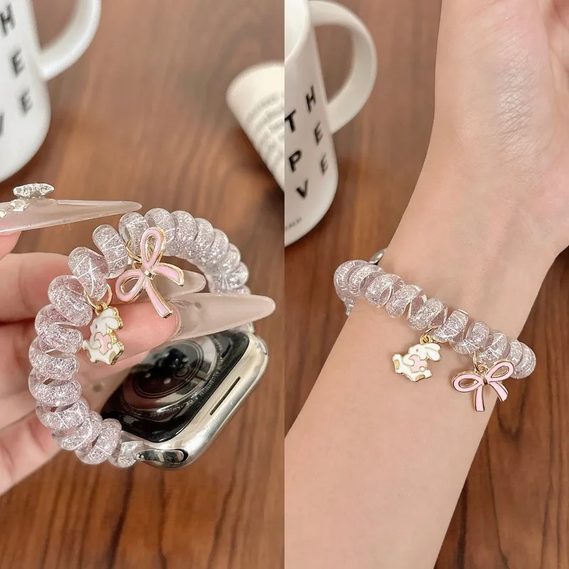 Sparkling Bow Phone Strap with Transparent Elastic Bracelet