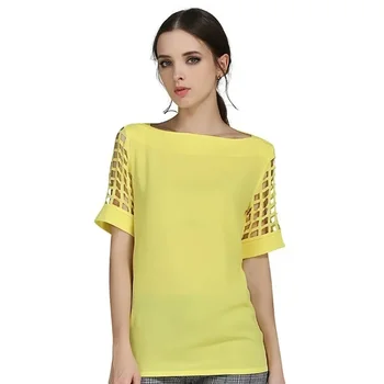 Summer Trendy Blouse Sexy Women Ladies Hollow Sleeve Slash Neck Loose Solid Shirts Plus Size Casual Tops S-5XL