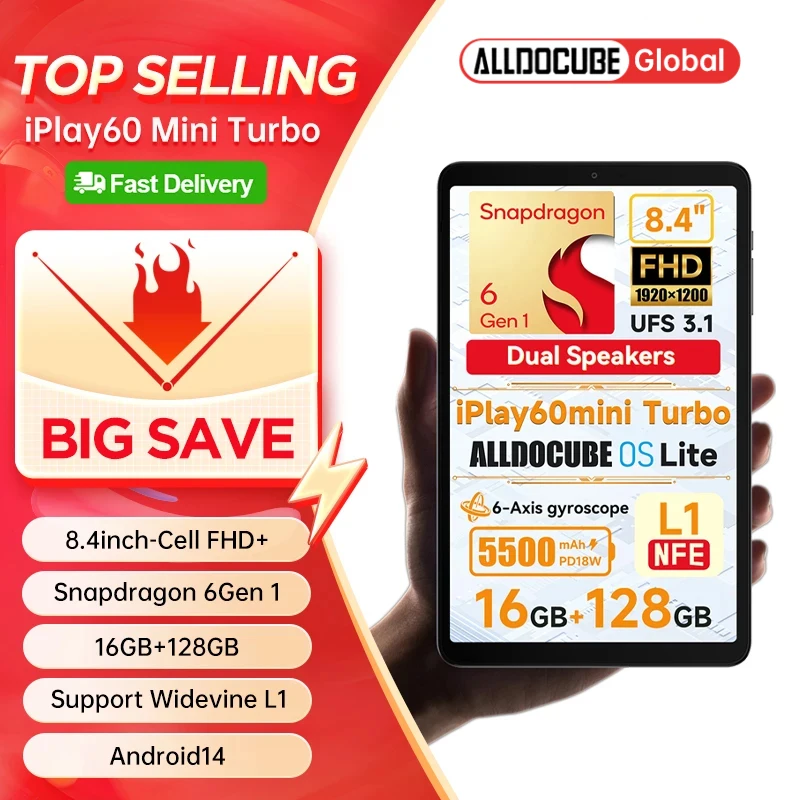 Alldocube iPlay60 Mini Turbo 8.4inch Snapdragon 6Gen 1 Tablet Android14 8GB+8GB virtual memory RAM+128GB ROM Widevine L1 1