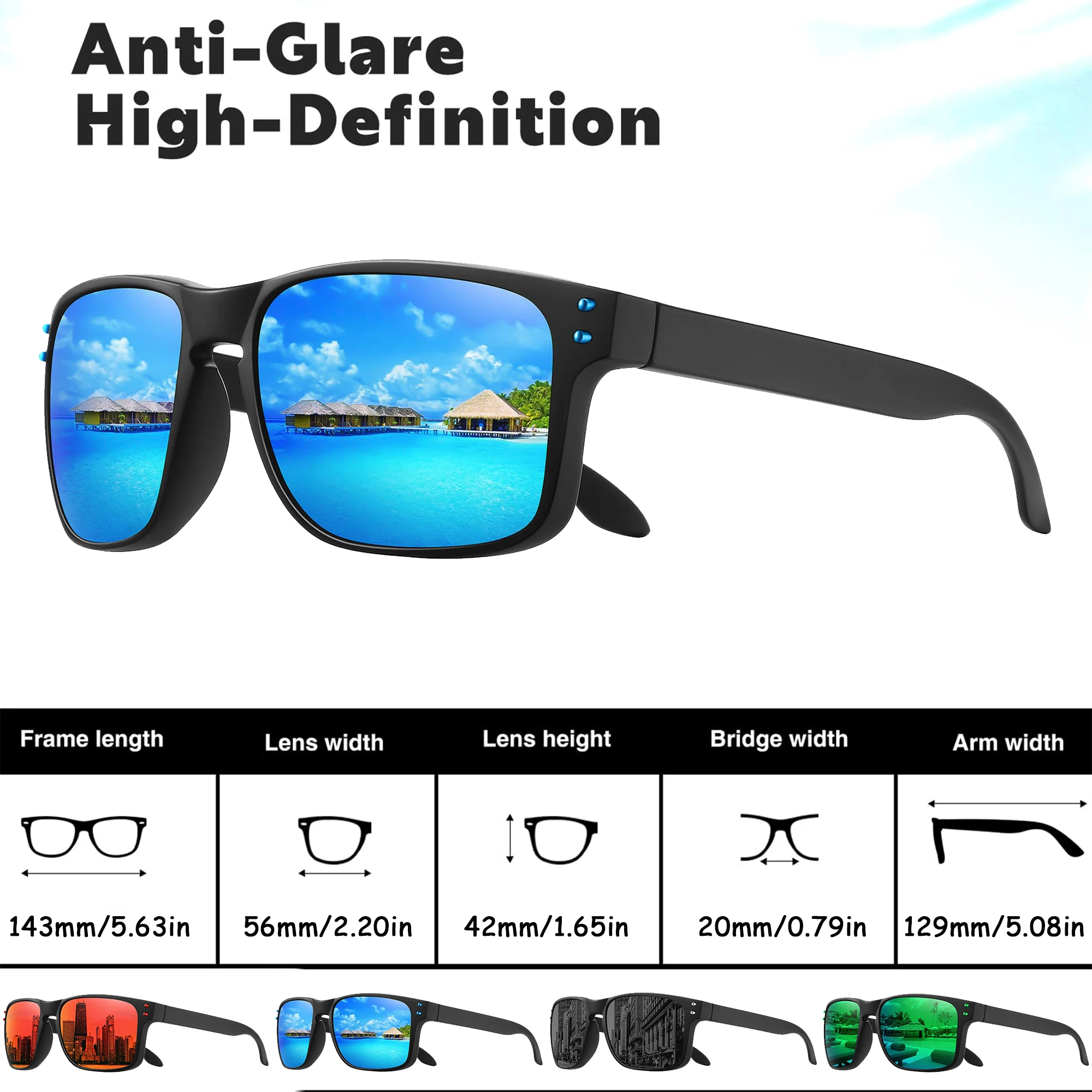 Lunettes De Soleil Sport Polarisées Carrées Honey Joe - UV400, Monture Multicolore