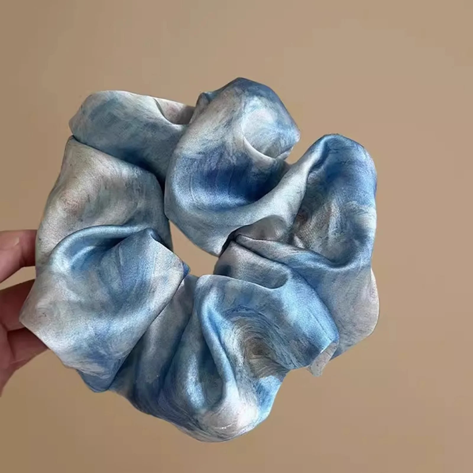 1PC Blue Watercolor Hair Scrunchie, Silk - Like Fabric Hair Tie, Elegant Hair Accessory for Women's Stylish Hairstyles